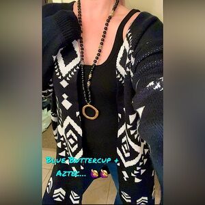 🆕🖤BLUE BUTTERCUP: BLACK Aztec Pattern Cardigan MEDIUM